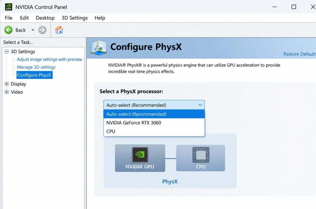 NVIDIA Control Panel Configure Surround, PhysX
