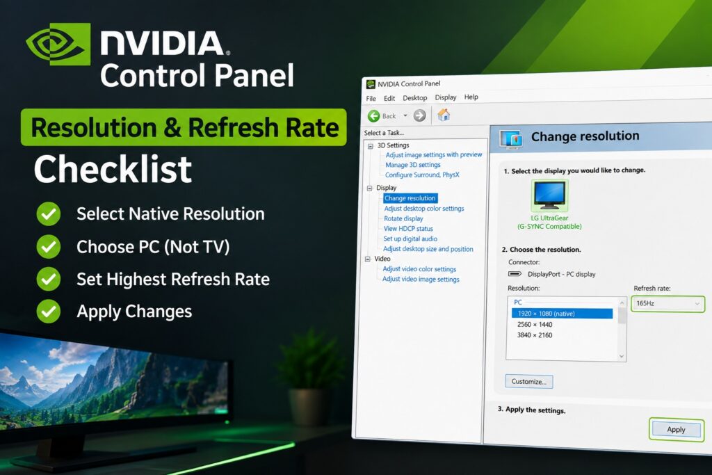 NVIDIA Control Panel Resolution & Refresh Rate Checklist