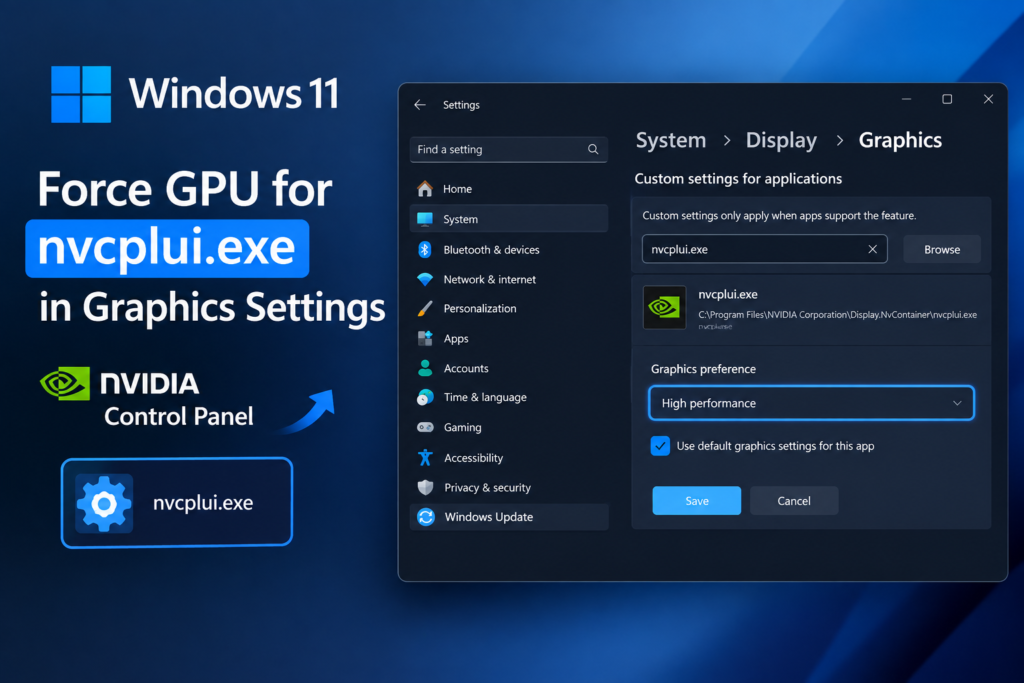 Windows 11 Graphics Settings forcing GPU for nvcplui