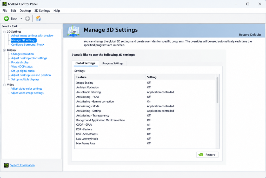Best NVIDIA Control Panel Settings